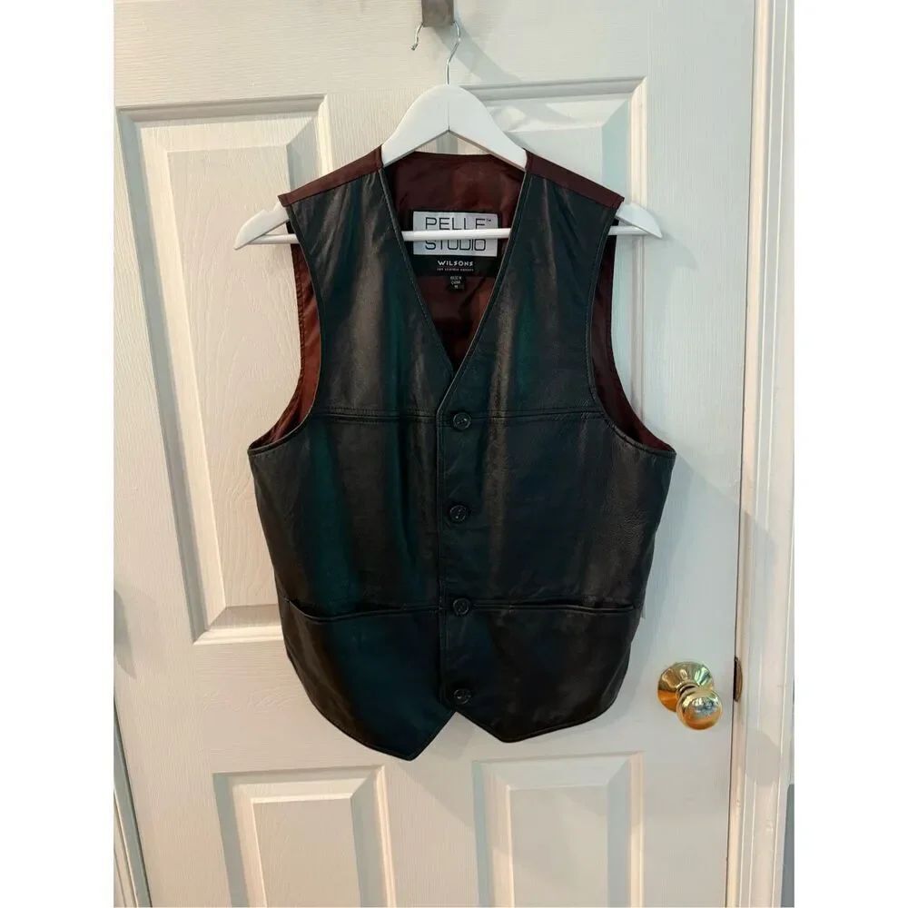 Vintage Wilson’s Pelle Studio Black Leather Button Up Vest sz M EUC